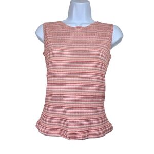 Talbots Womens Sleeveless Burgundy Peach Stripe Crinkle Tank Top Size SP NWT